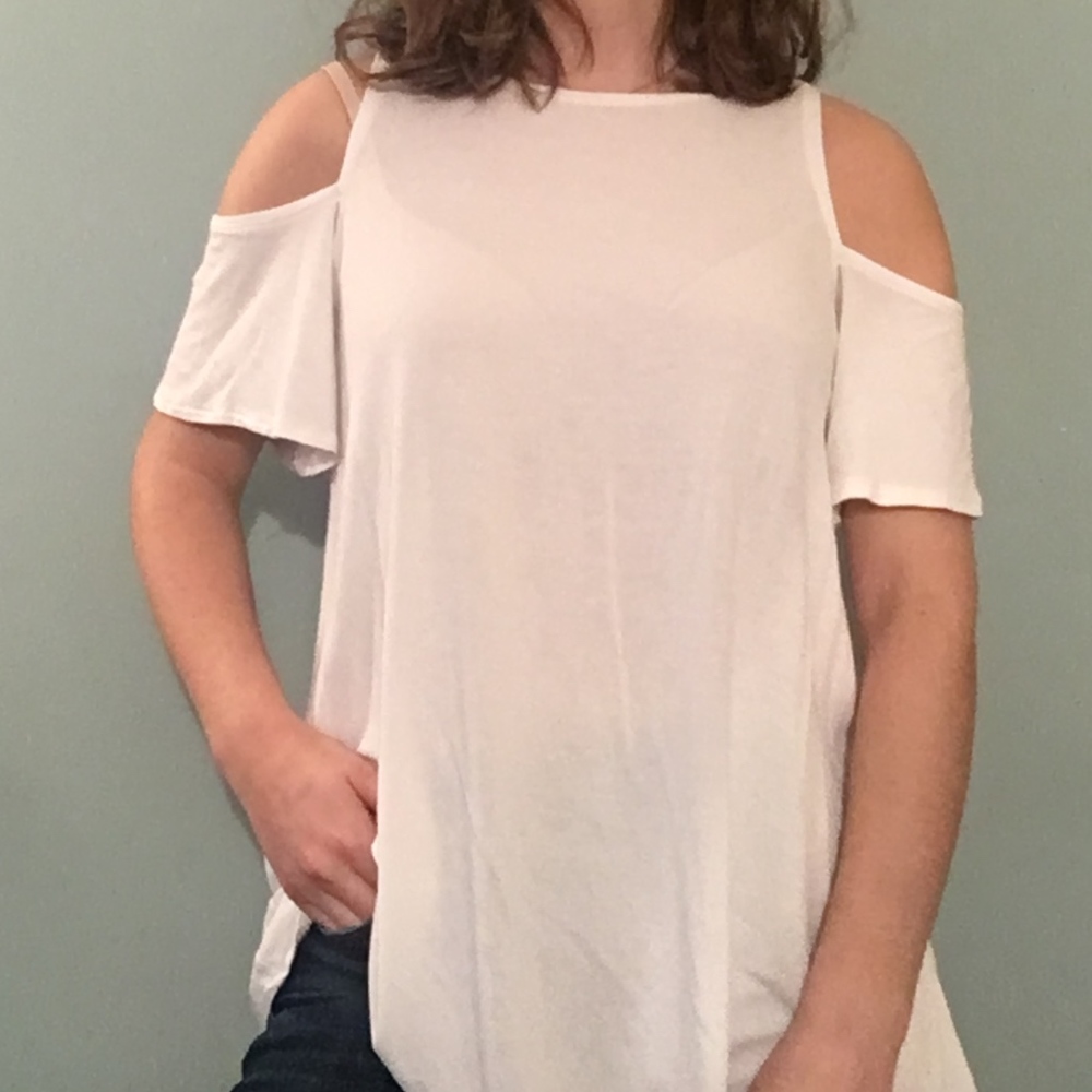 White peak-a-boo sleeve shirt